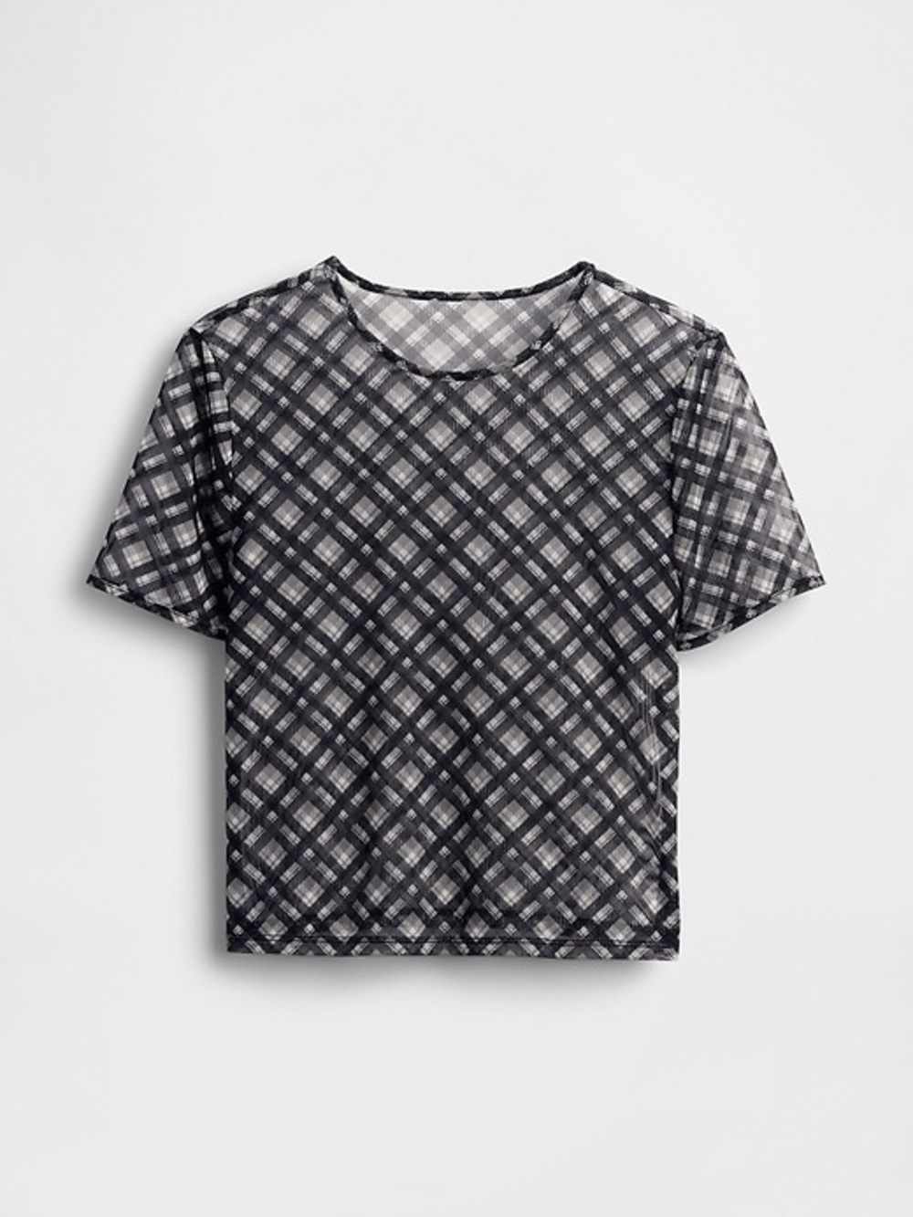GAP Black Plaid Mesh Short Sleeve Crop Top